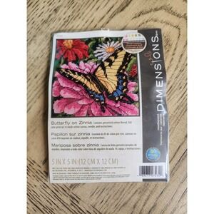 Dimensions Butterfly On Zinnia Needlepoint Kit 5" X 5" Flowers #7232 New